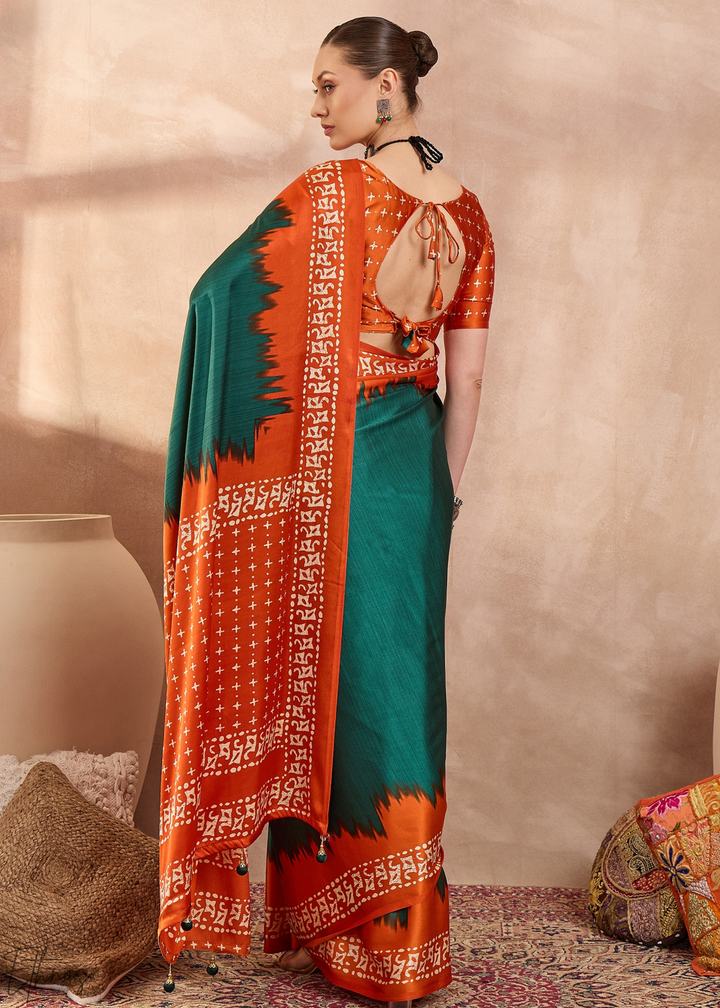 Emerald Malachite Modal Silk Bandhani Border Saree
