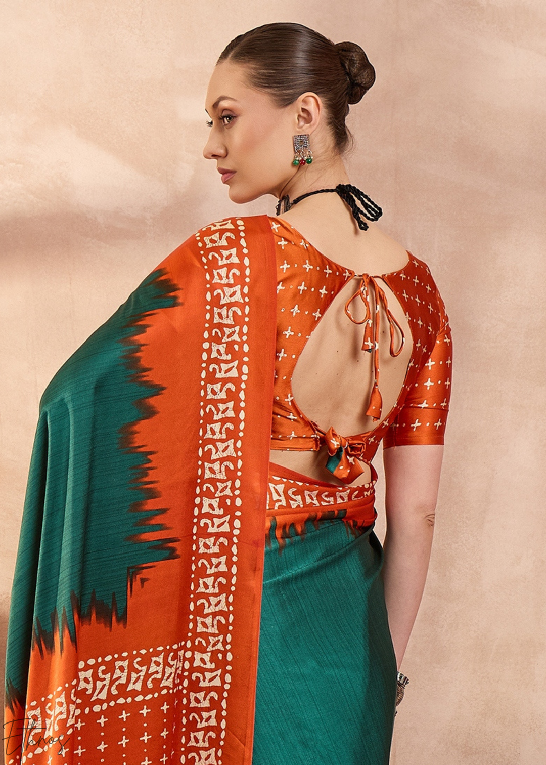 Emerald Malachite Modal Silk Bandhani Border Saree
