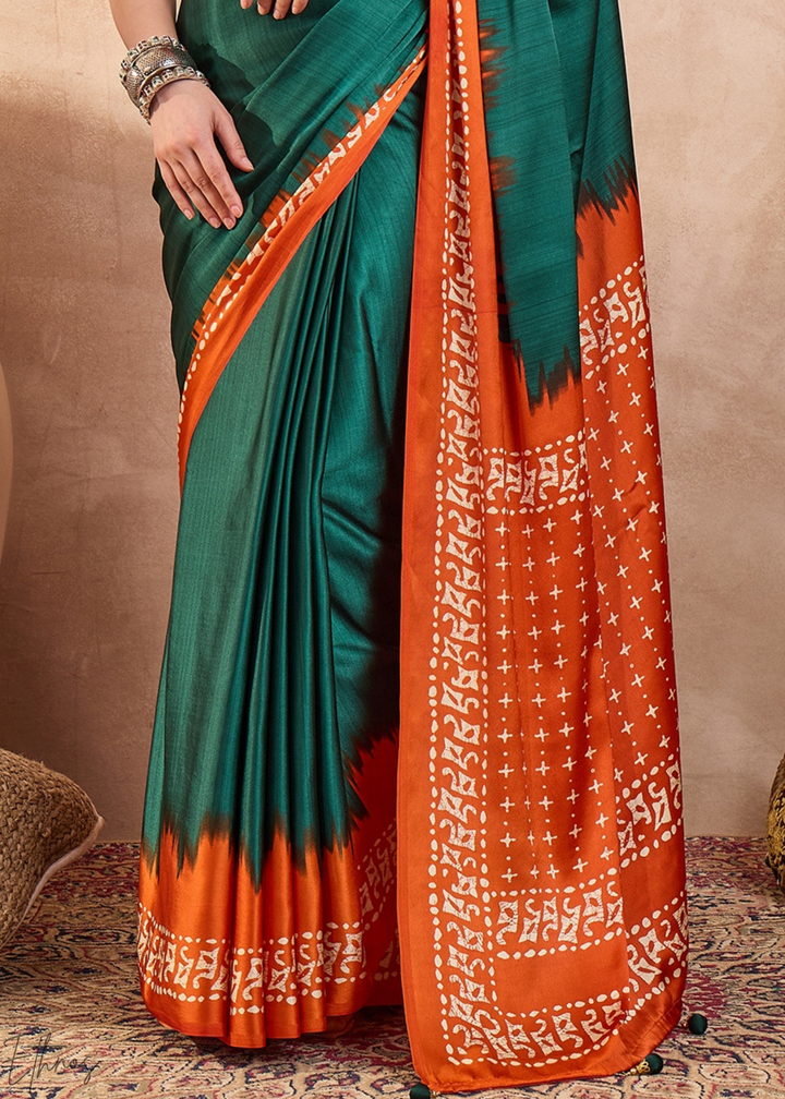 Emerald Malachite Modal Silk Bandhani Border Saree