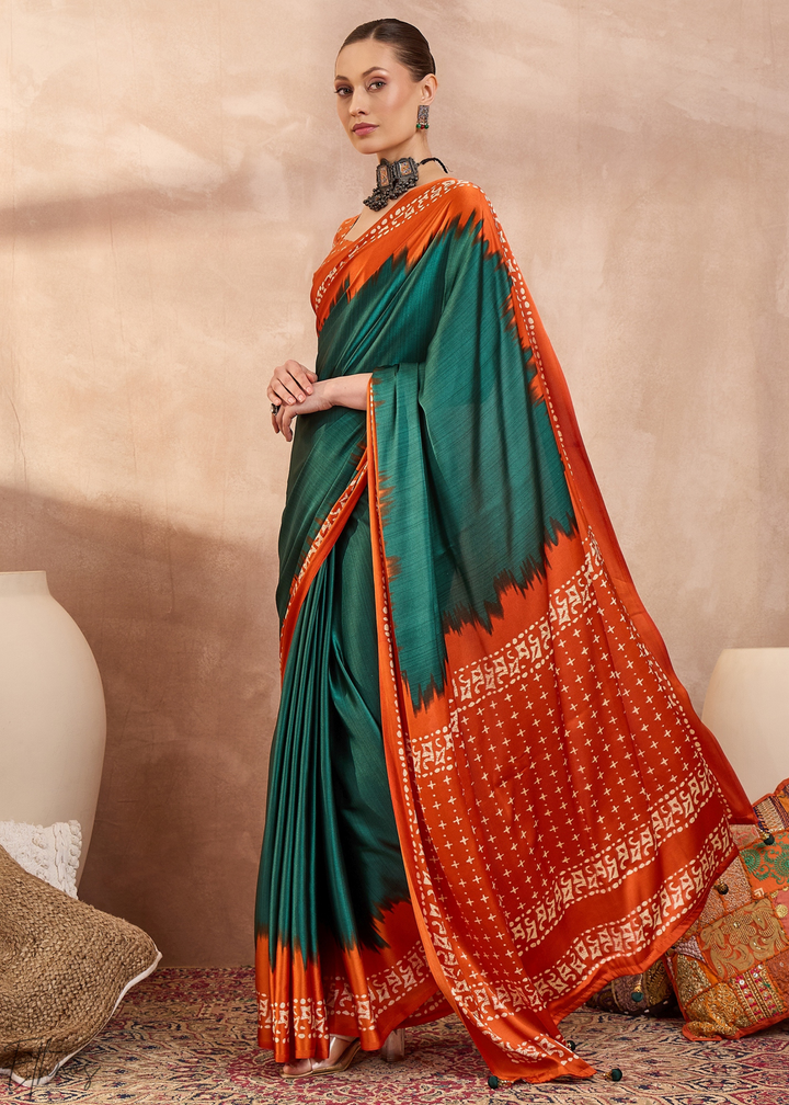 Emerald Malachite Modal Silk Bandhani Border Saree