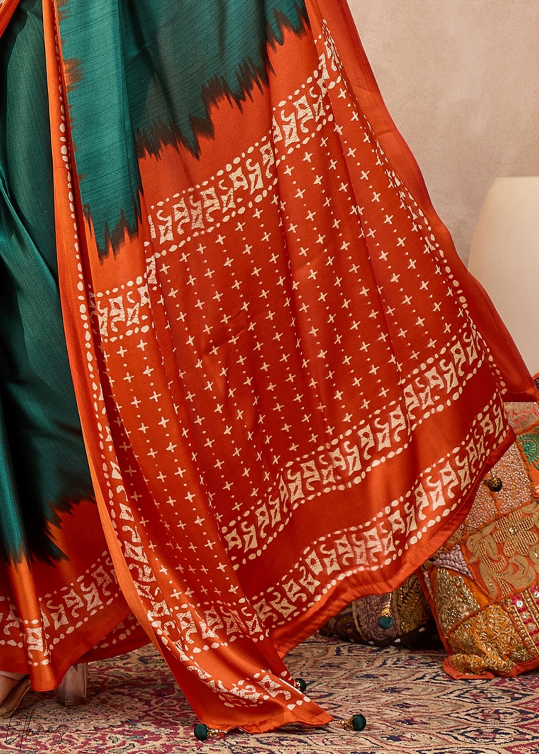 Emerald Malachite Modal Silk Bandhani Border Saree