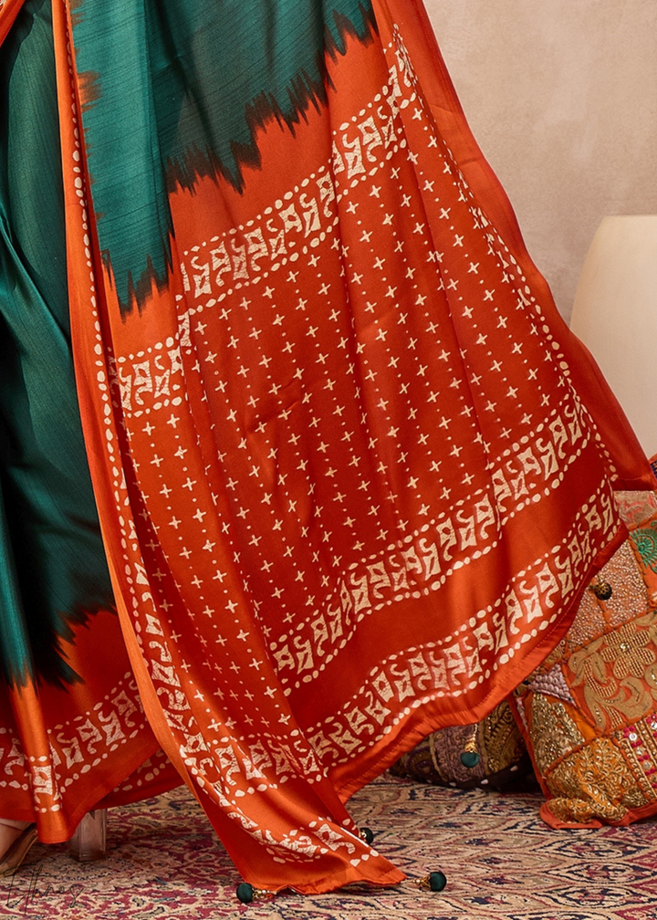 Emerald Malachite Modal Silk Bandhani Border Saree