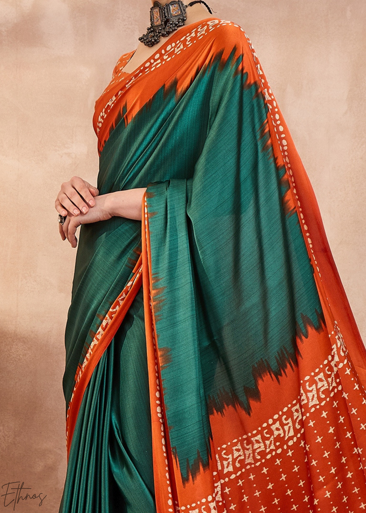 Emerald Malachite Modal Silk Bandhani Border Saree