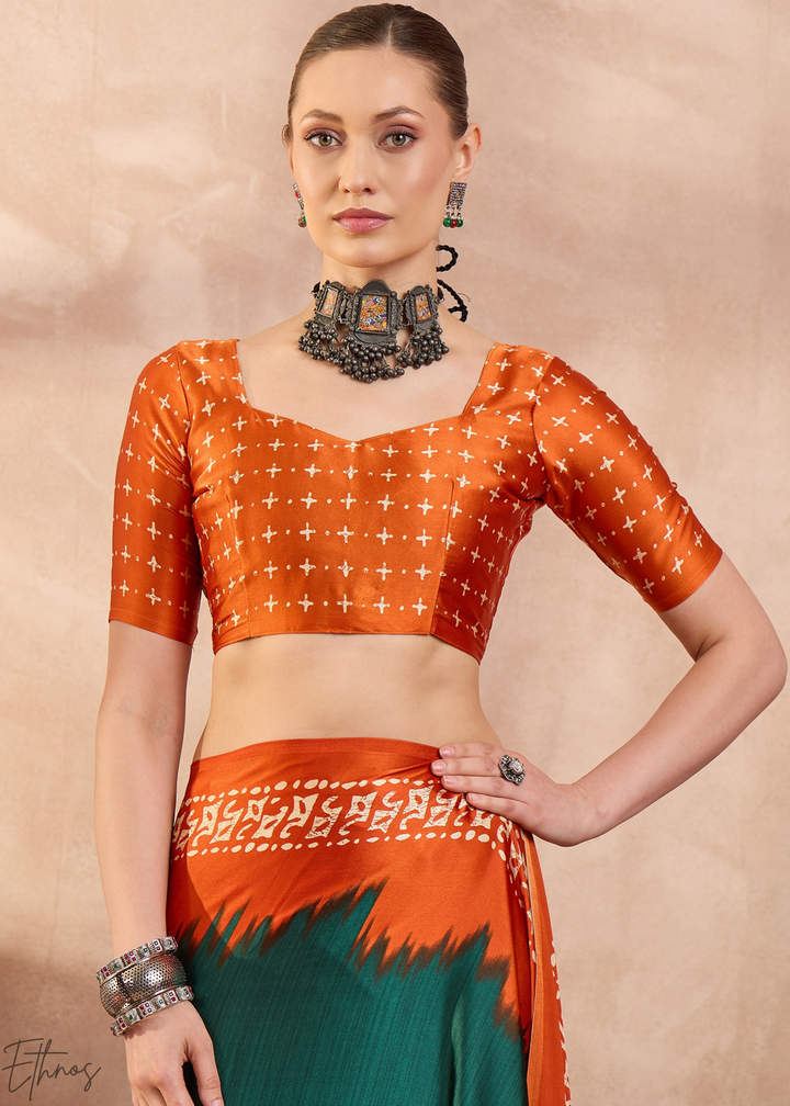 Emerald Malachite Modal Silk Bandhani Border Saree