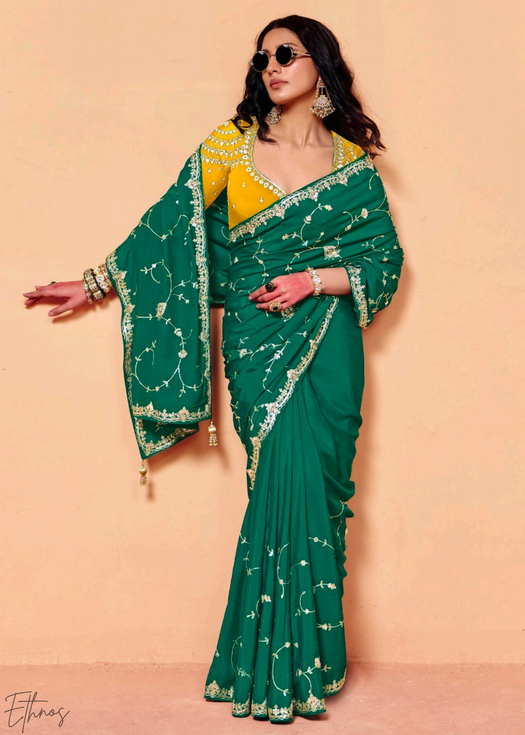 Emerald Peacock-Tail Tissue Silk Saree