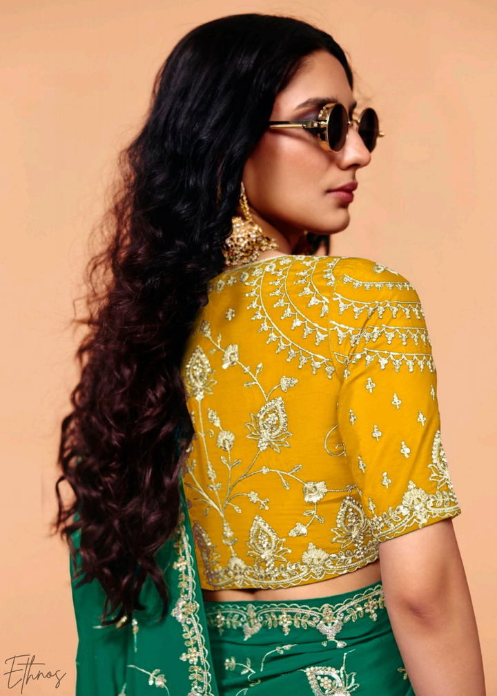 Emerald Peacock-Tail Tissue Silk Saree