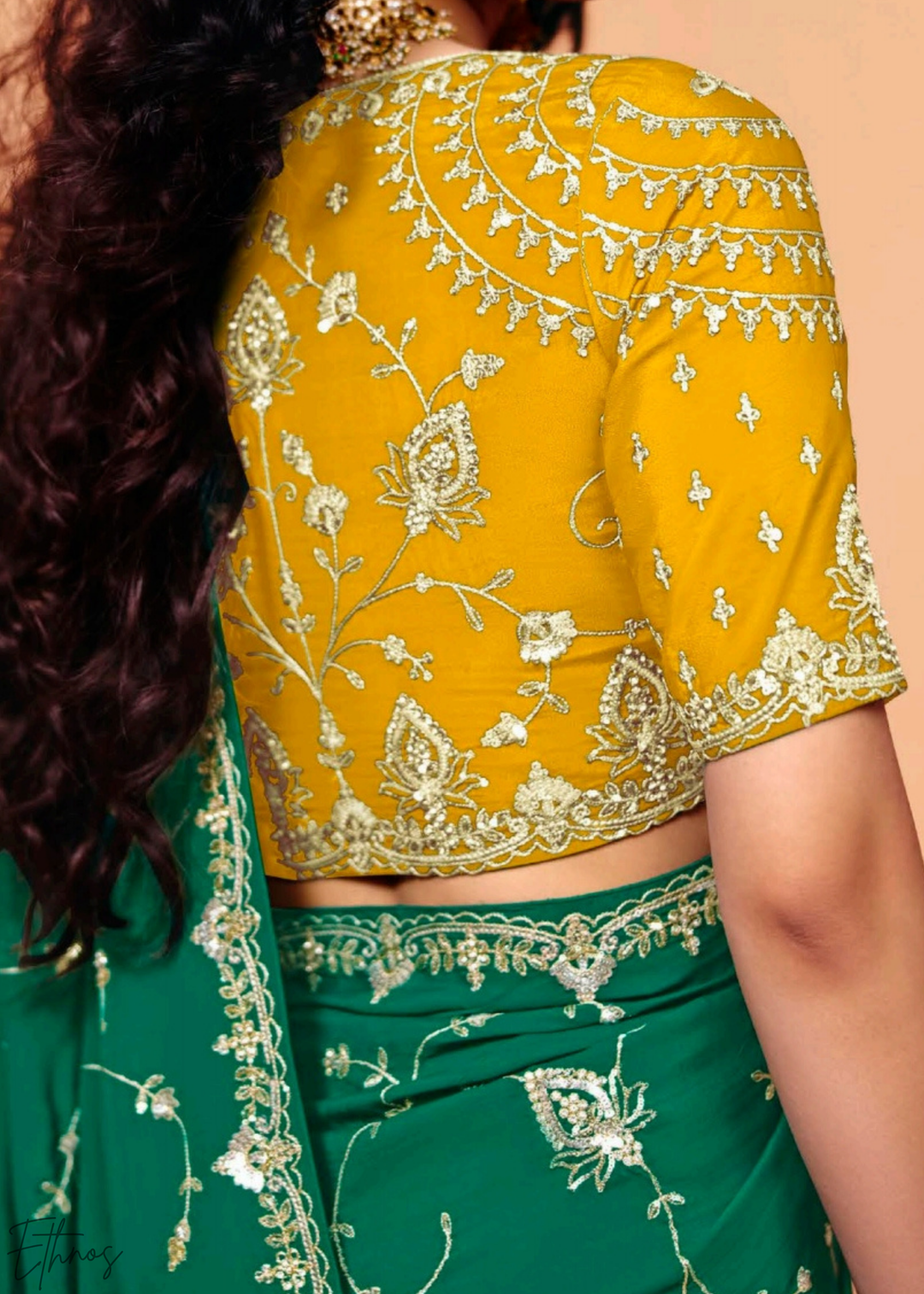 Emerald Peacock-Tail Tissue Silk Saree