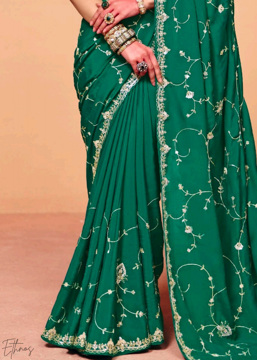 Emerald Peacock-Tail Tissue Silk Saree