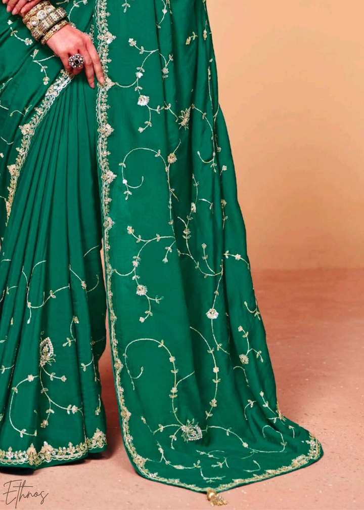 Emerald Peacock-Tail Tissue Silk Saree