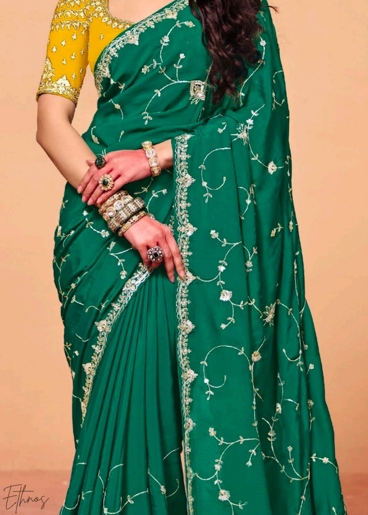 Emerald Peacock-Tail Tissue Silk Saree