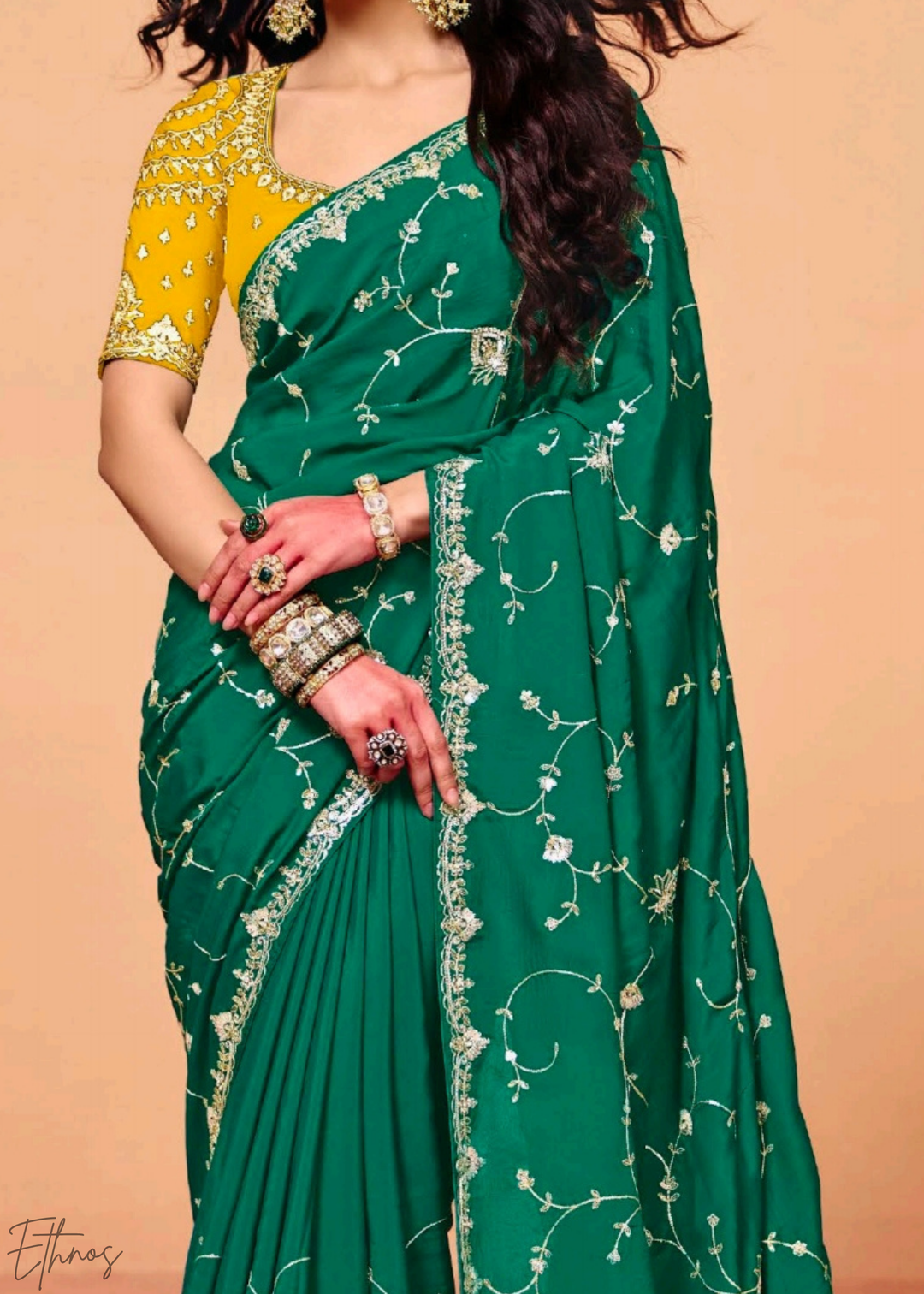 Emerald Peacock-Tail Tissue Silk Saree