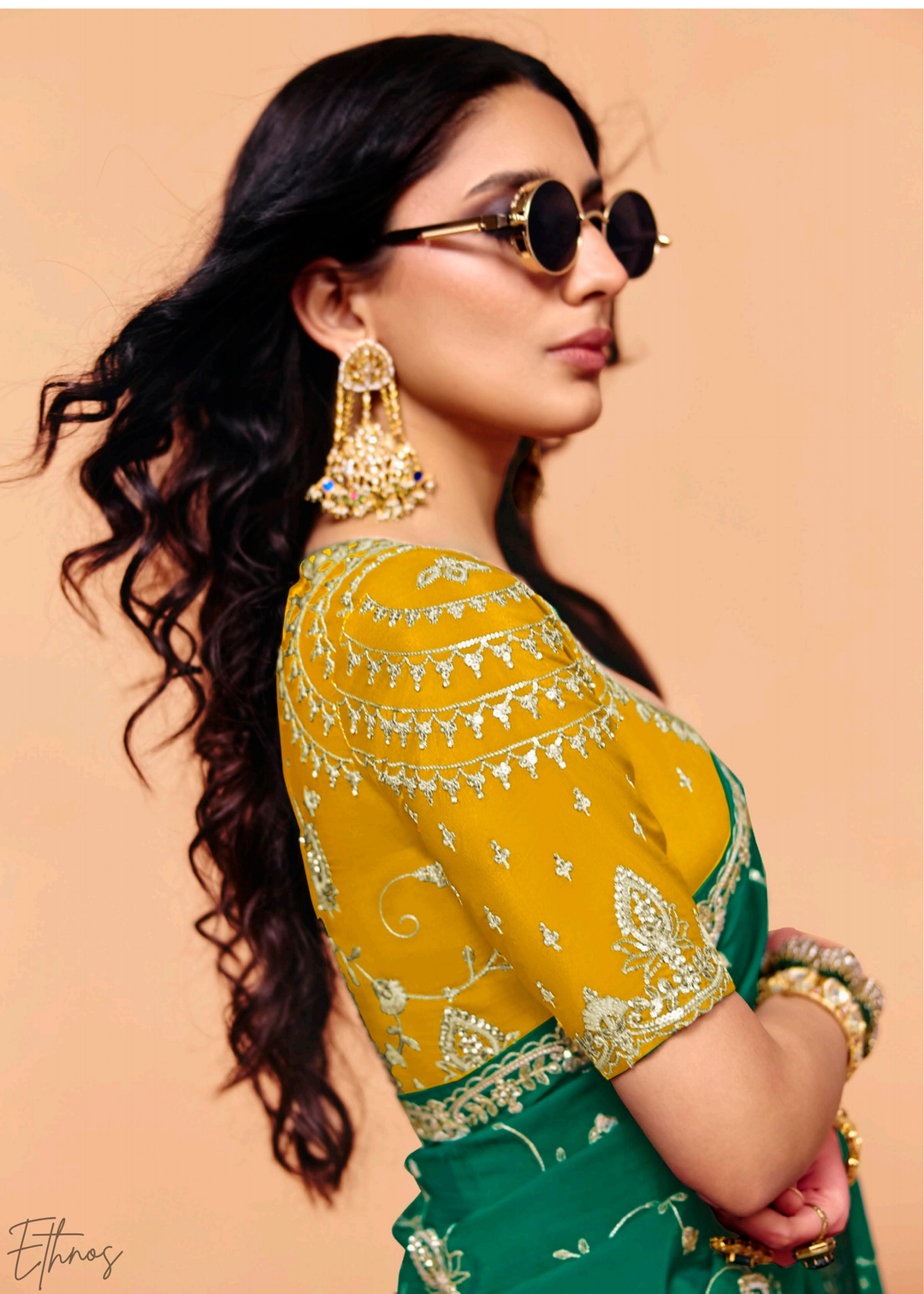 Emerald Peacock-Tail Tissue Silk Saree