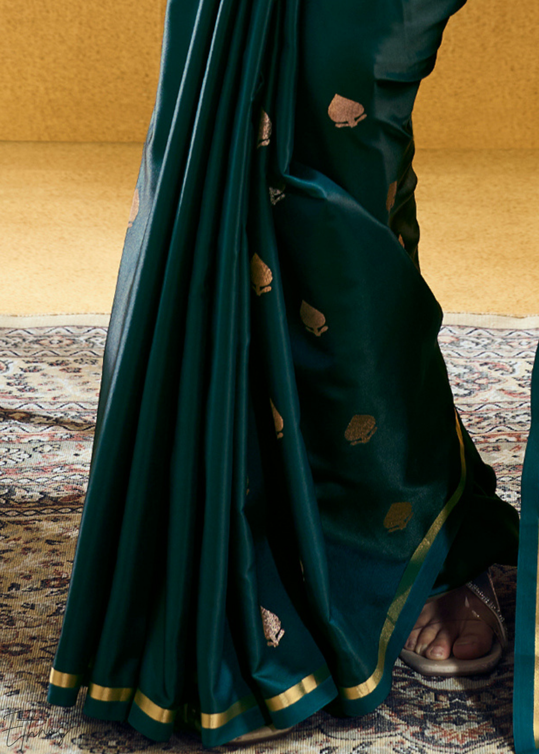 Emerald Peacock Leheriya Chevron Satin Saree