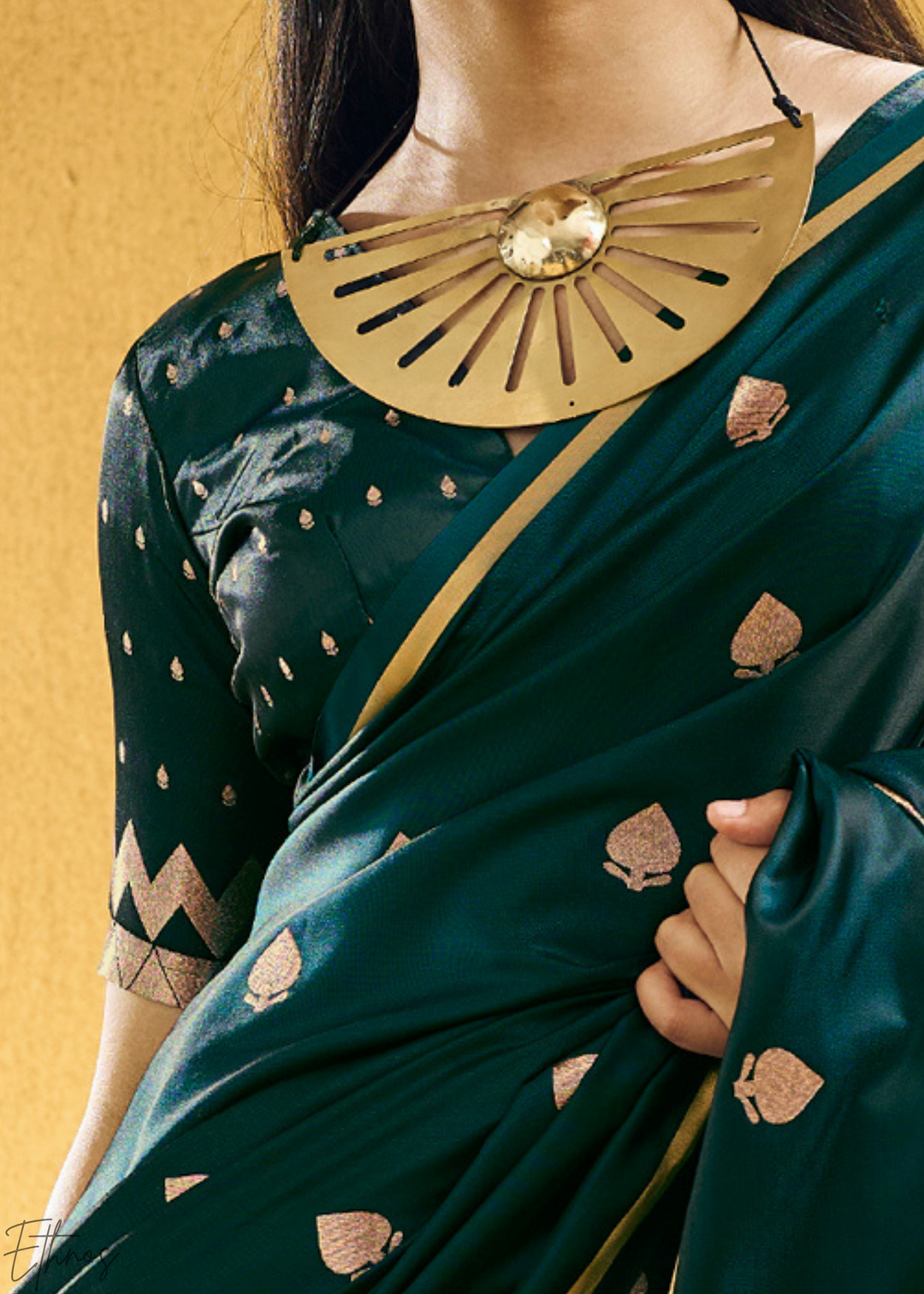 Emerald Peacock Leheriya Chevron Satin Saree