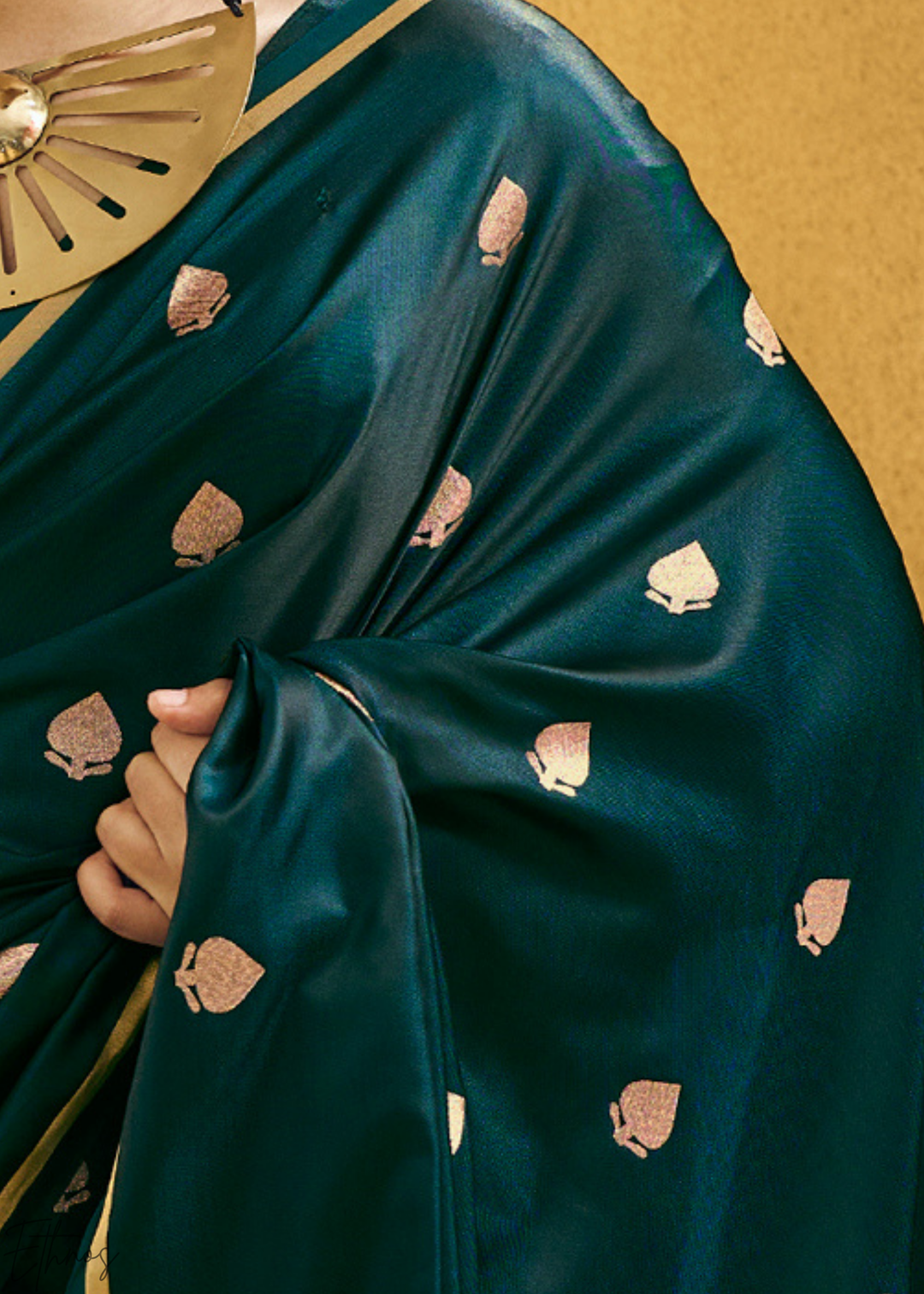 Emerald Peacock Leheriya Chevron Satin Saree