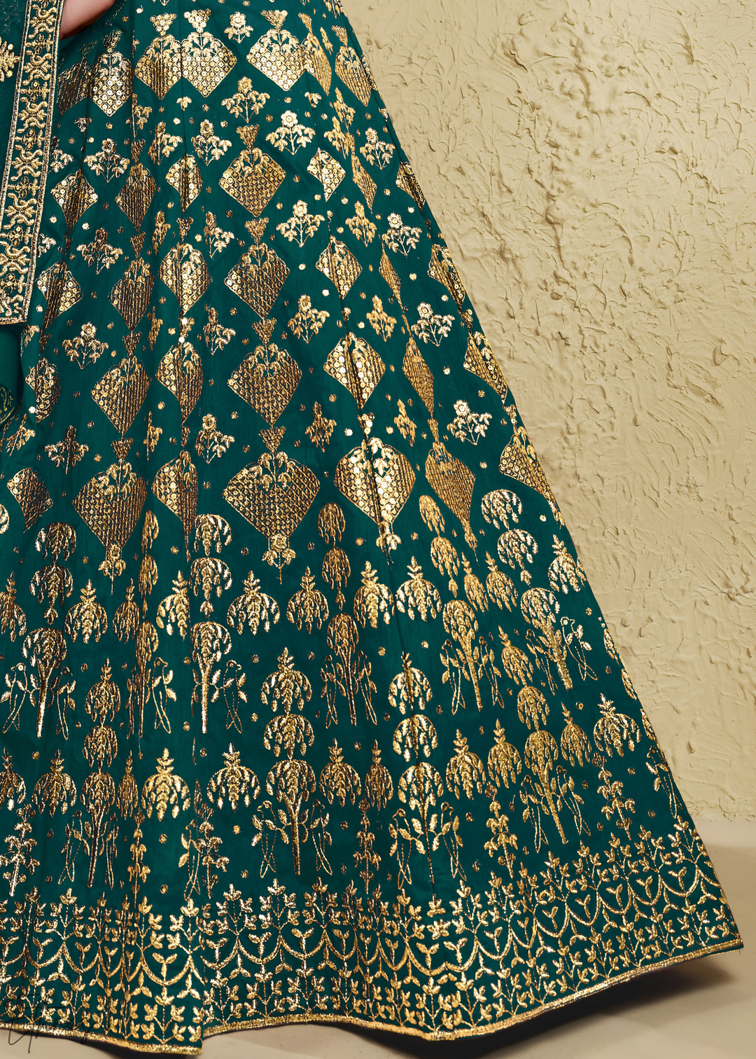 Emerald Persian Paisley Gilded Silk Lehenga