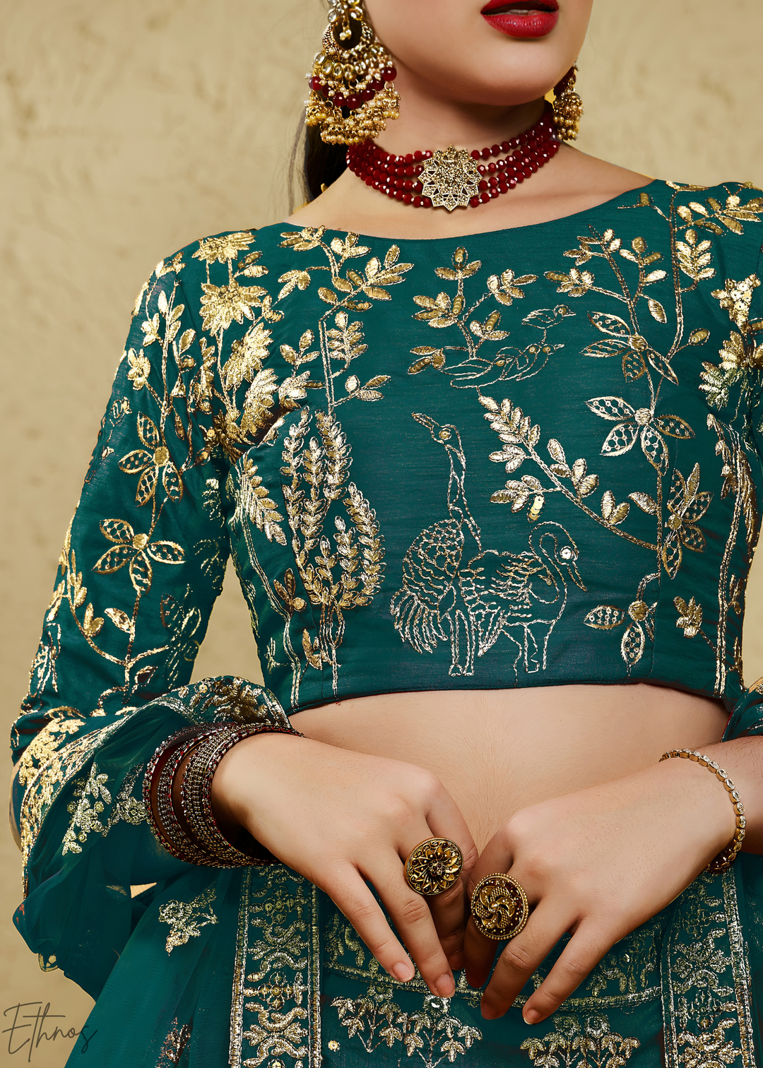 Emerald Persian Paisley Gilded Silk Lehenga