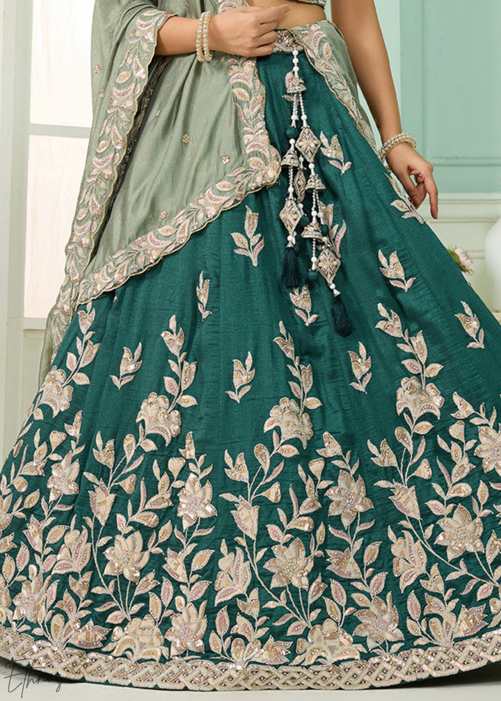Emerald Green Floral Gota Embroidered Silk Lehenga Choli
