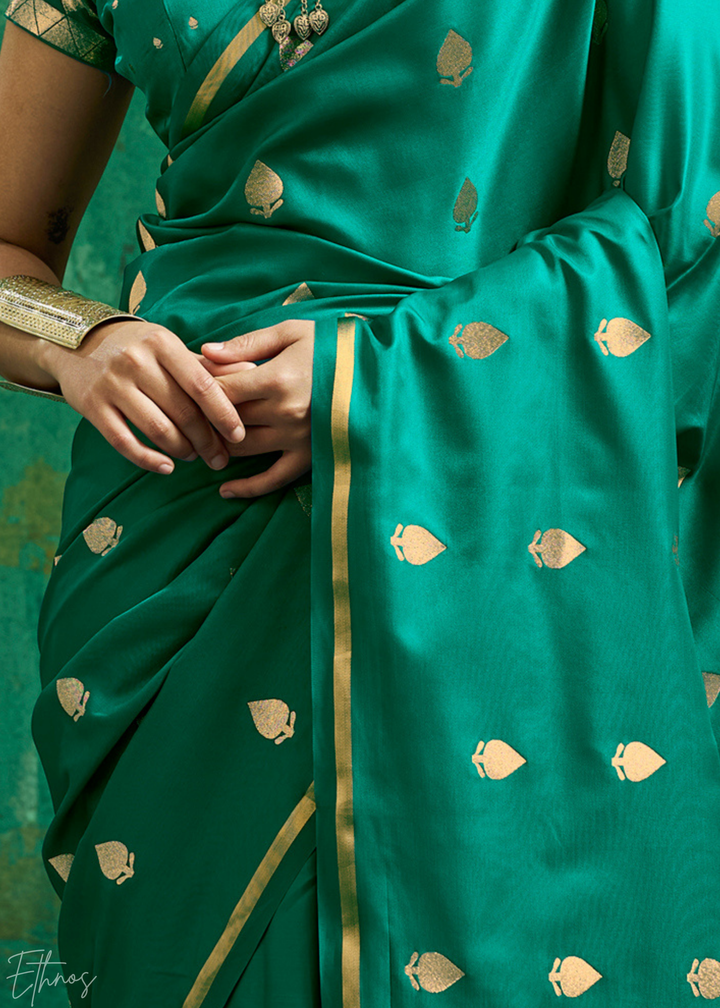 Emerald Green Leheriya Chevron Satin Saree