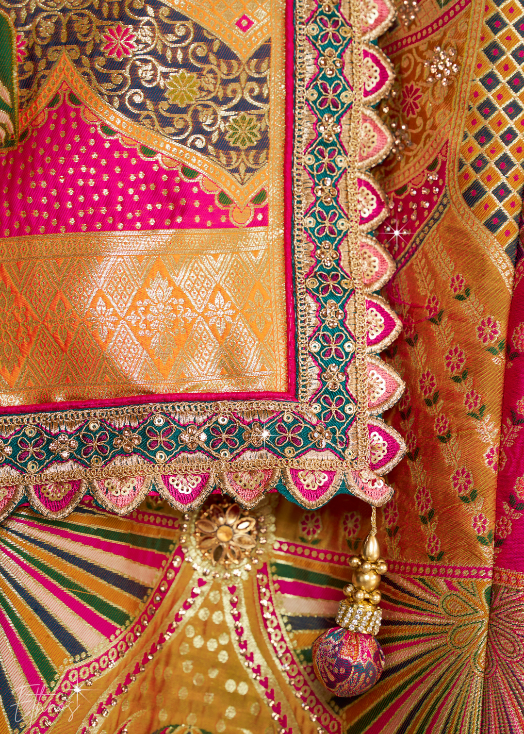 Emerald Green-Orange Banarasi Silk Lehenga