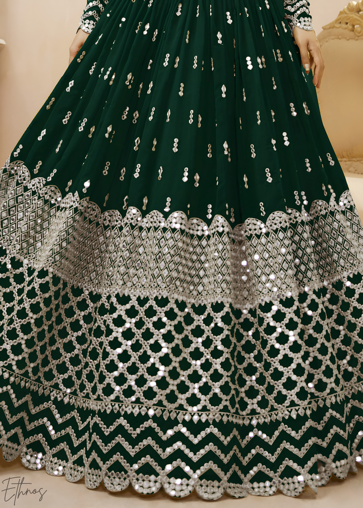 Emerald Green Sequins Georgette Lehenga