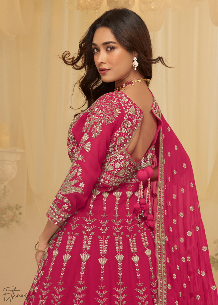 Enchanted Peony Lattice-Embroidered Georgette Anarkali Skirt Set
