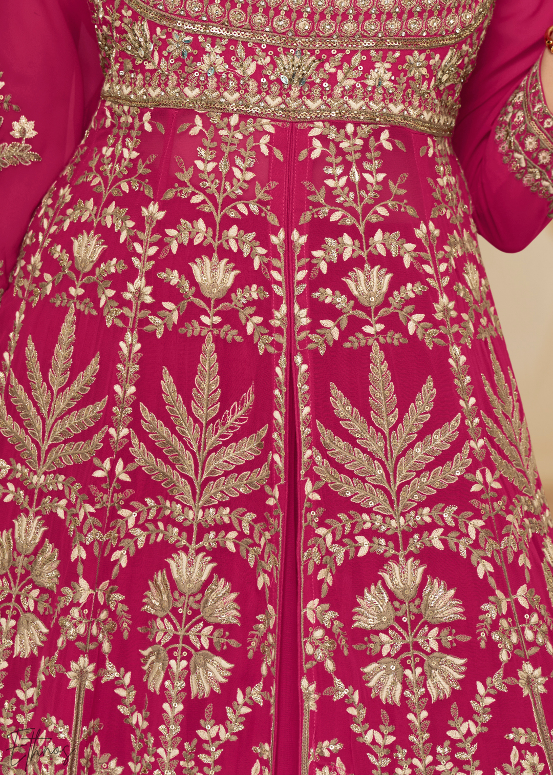Enchanted Peony Lattice-Embroidered Georgette Anarkali Skirt Set