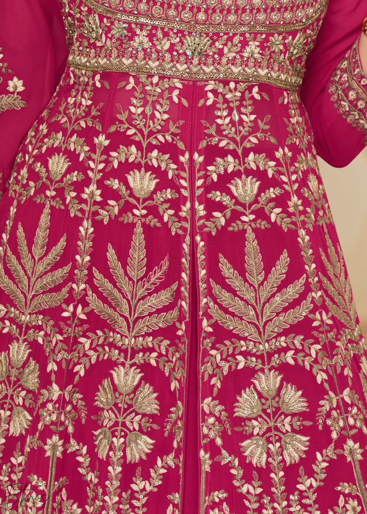 Enchanted Peony Lattice-Embroidered Georgette Anarkali Skirt Set
