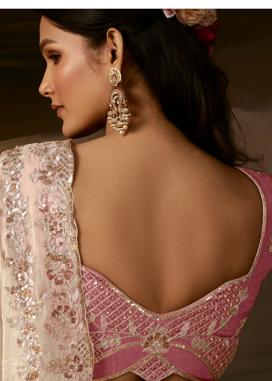 Ivory Cream Cutwork Scallop Border Organza Saree