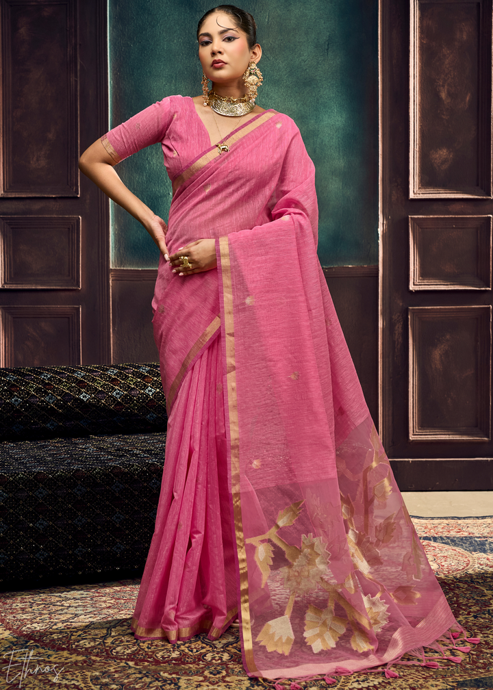 Fuchsia Flora Pallu Munga Silk Saree