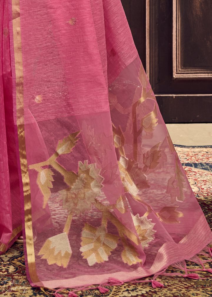 Fuchsia Flora Pallu Munga Silk Saree