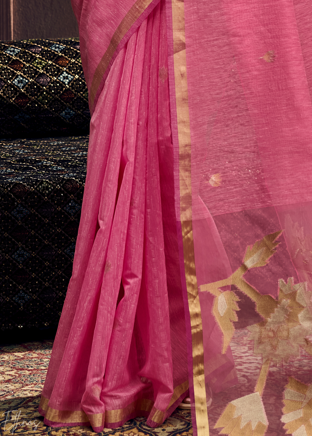Fuchsia Flora Pallu Munga Silk Saree