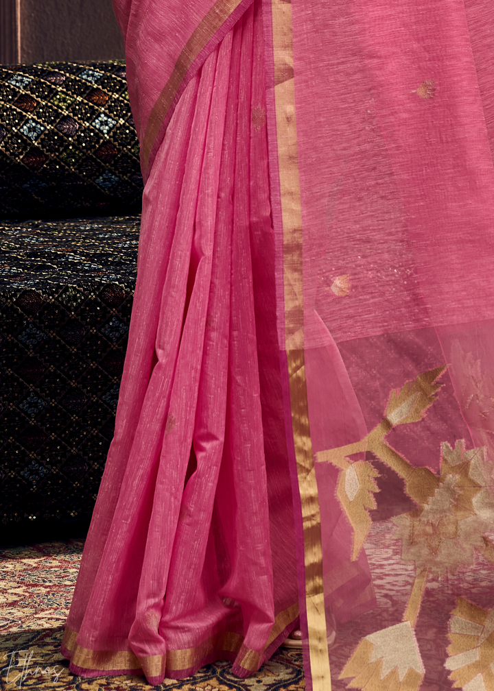 Fuchsia Flora Pallu Munga Silk Saree