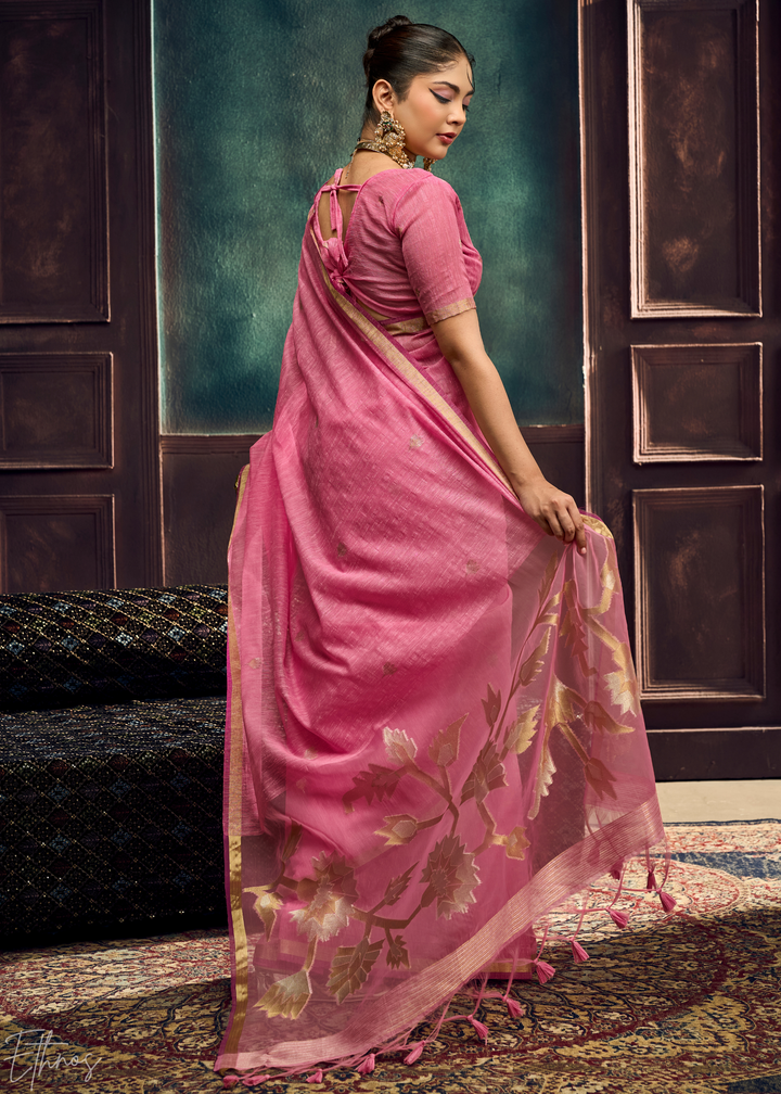 Fuchsia Flora Pallu Munga Silk Saree