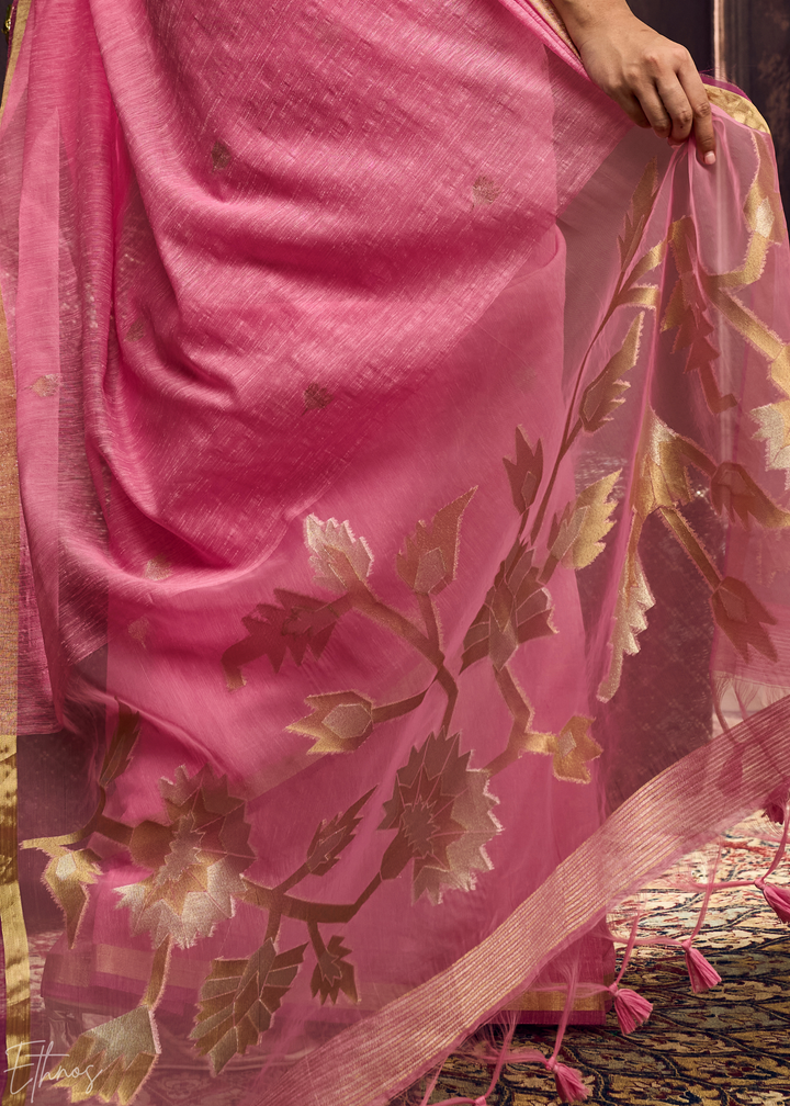 Fuchsia Flora Pallu Munga Silk Saree