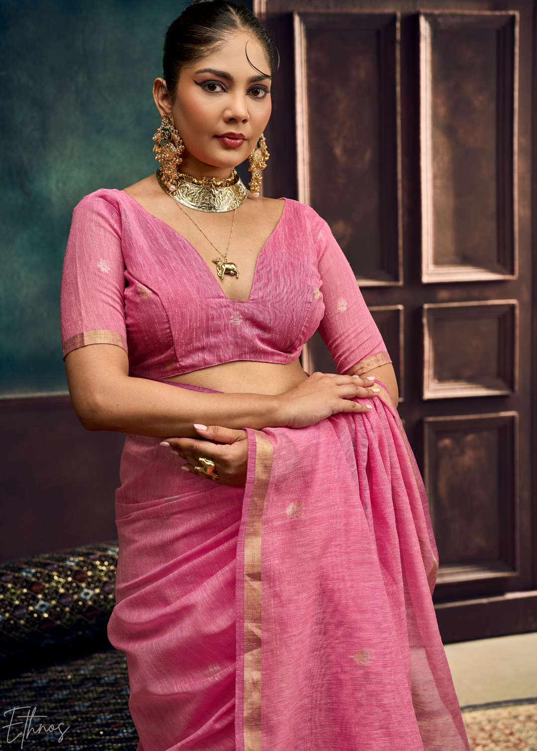 Fuchsia Flora Pallu Munga Silk Saree
