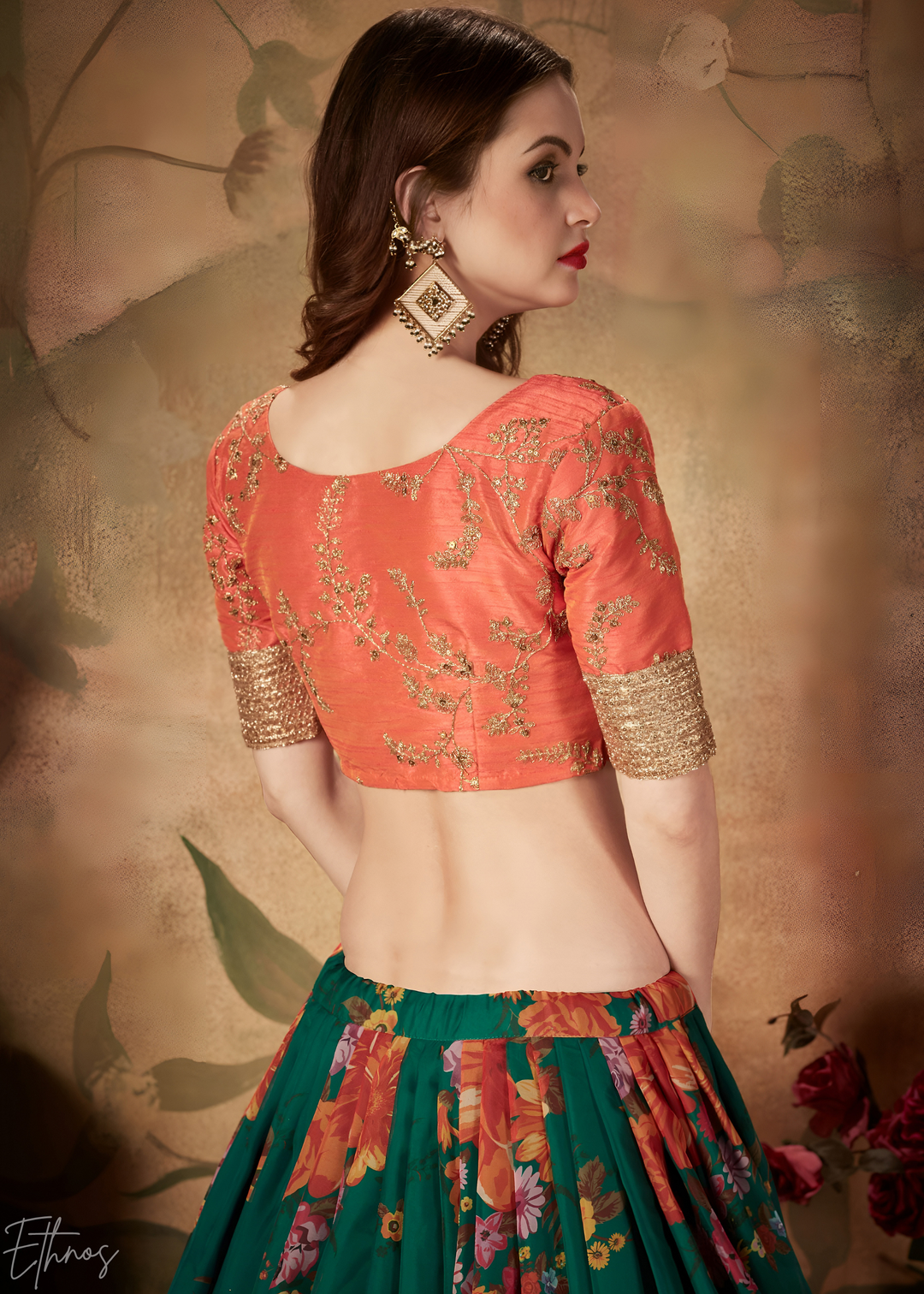 Forest Green Garden Floral Printed Organza Lehenga