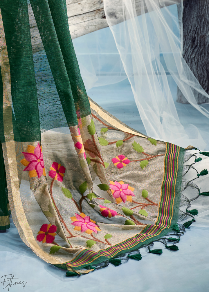 Forest Green Jardin Woven Munga Silk Saree