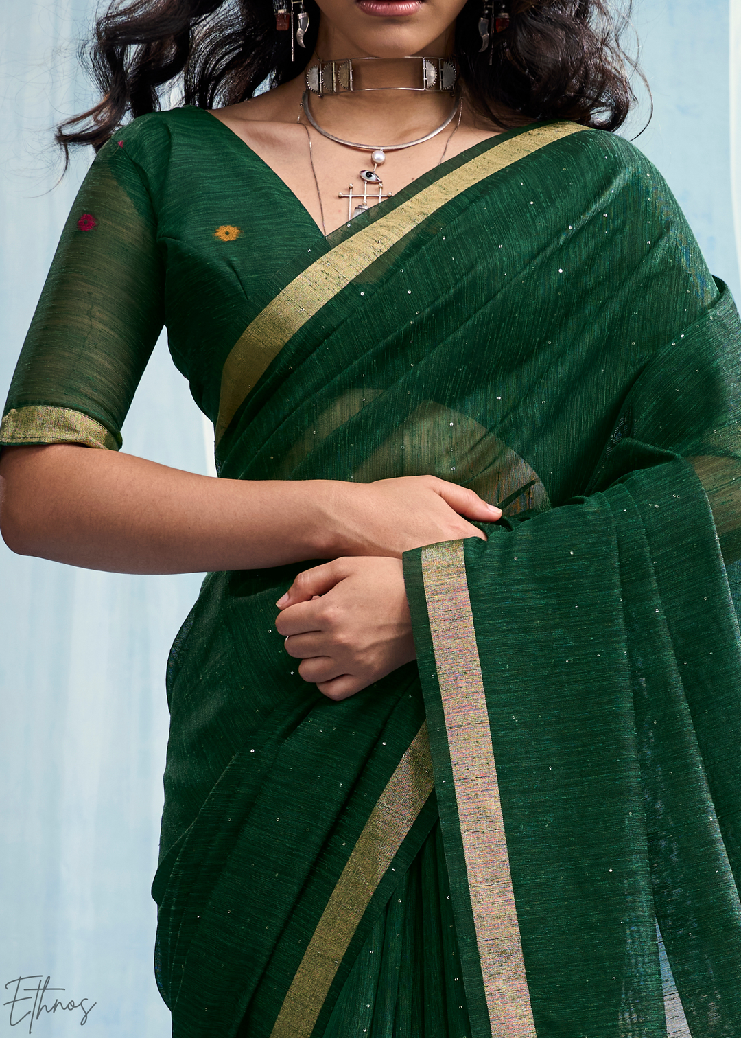 Forest Green Jardin Woven Munga Silk Saree