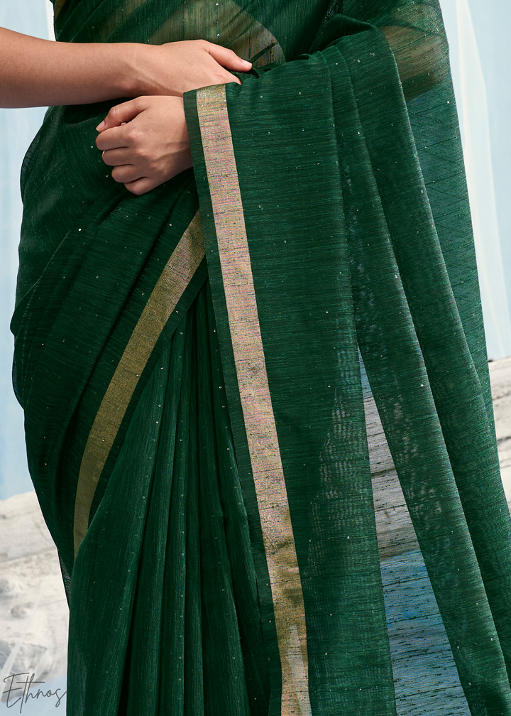 Forest Green Jardin Woven Munga Silk Saree