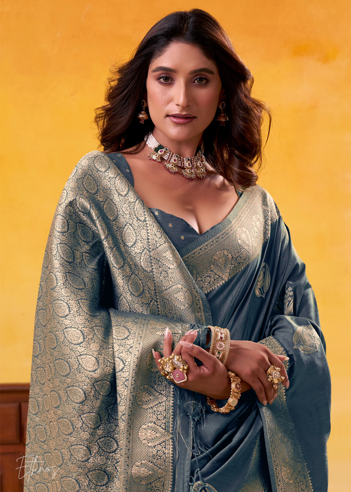 Fossil Grey Brown Tusser Silk Saree