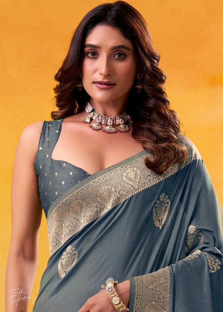 Fossil Grey Brown Tusser Silk Saree