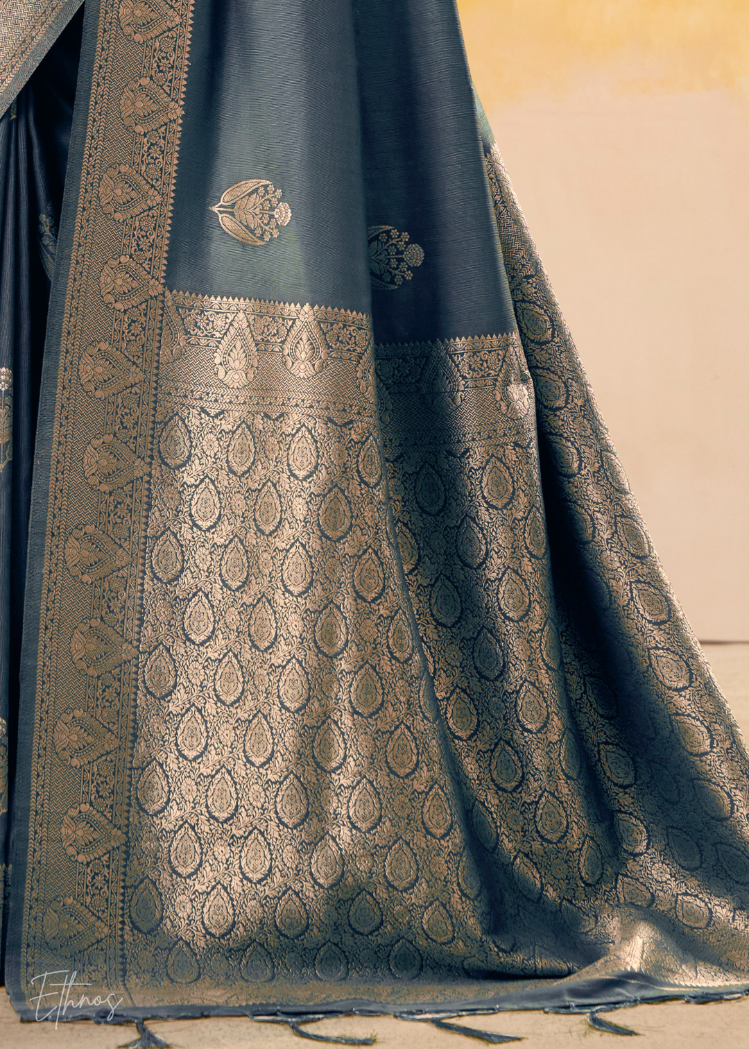 Fossil Grey Brown Tusser Silk Saree