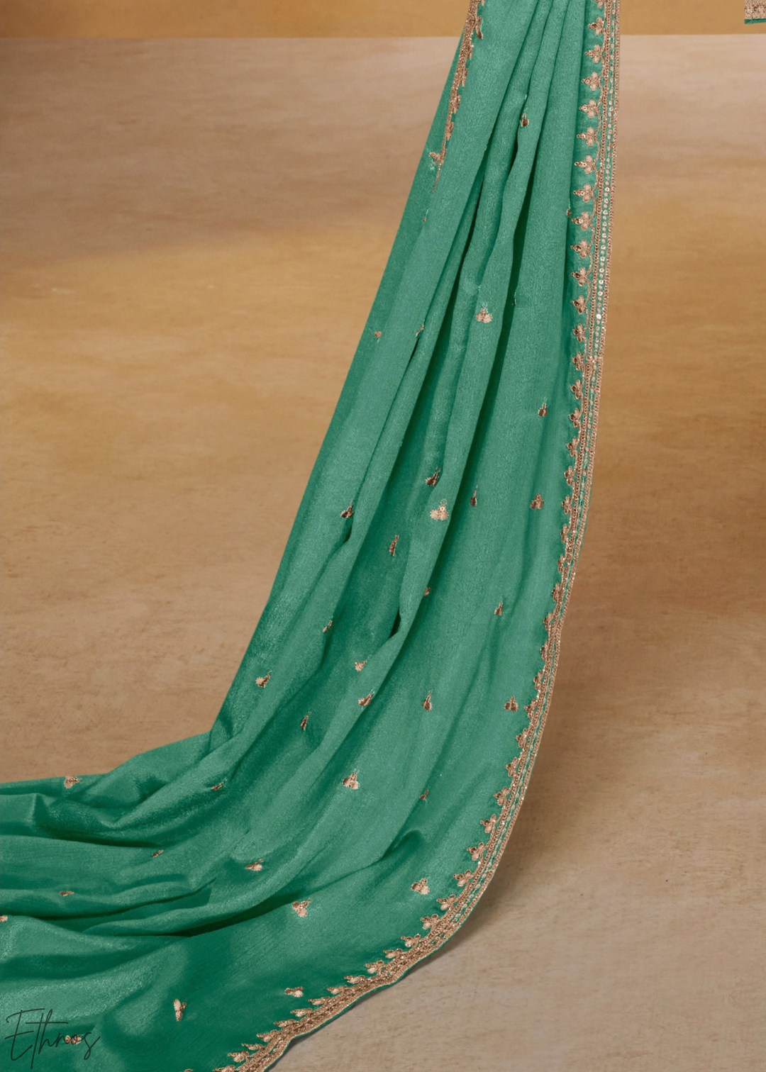 Frosted Celadon Golden Motif Chinon Sharara Suit