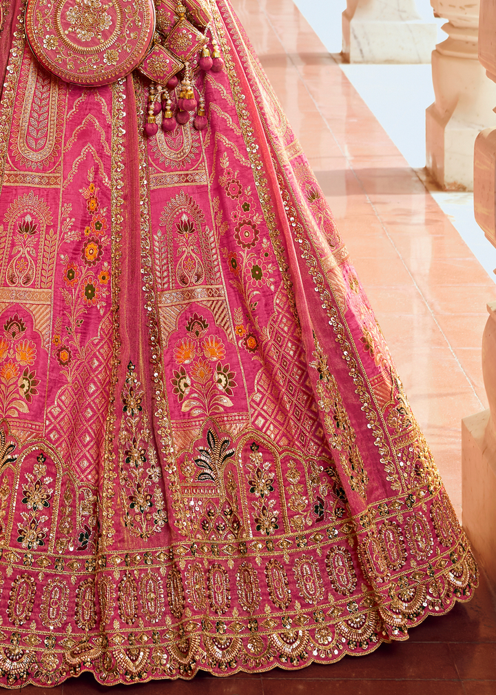 Fuchshia Pink Paisley Weave Banarasi Silk Lehenga Choli