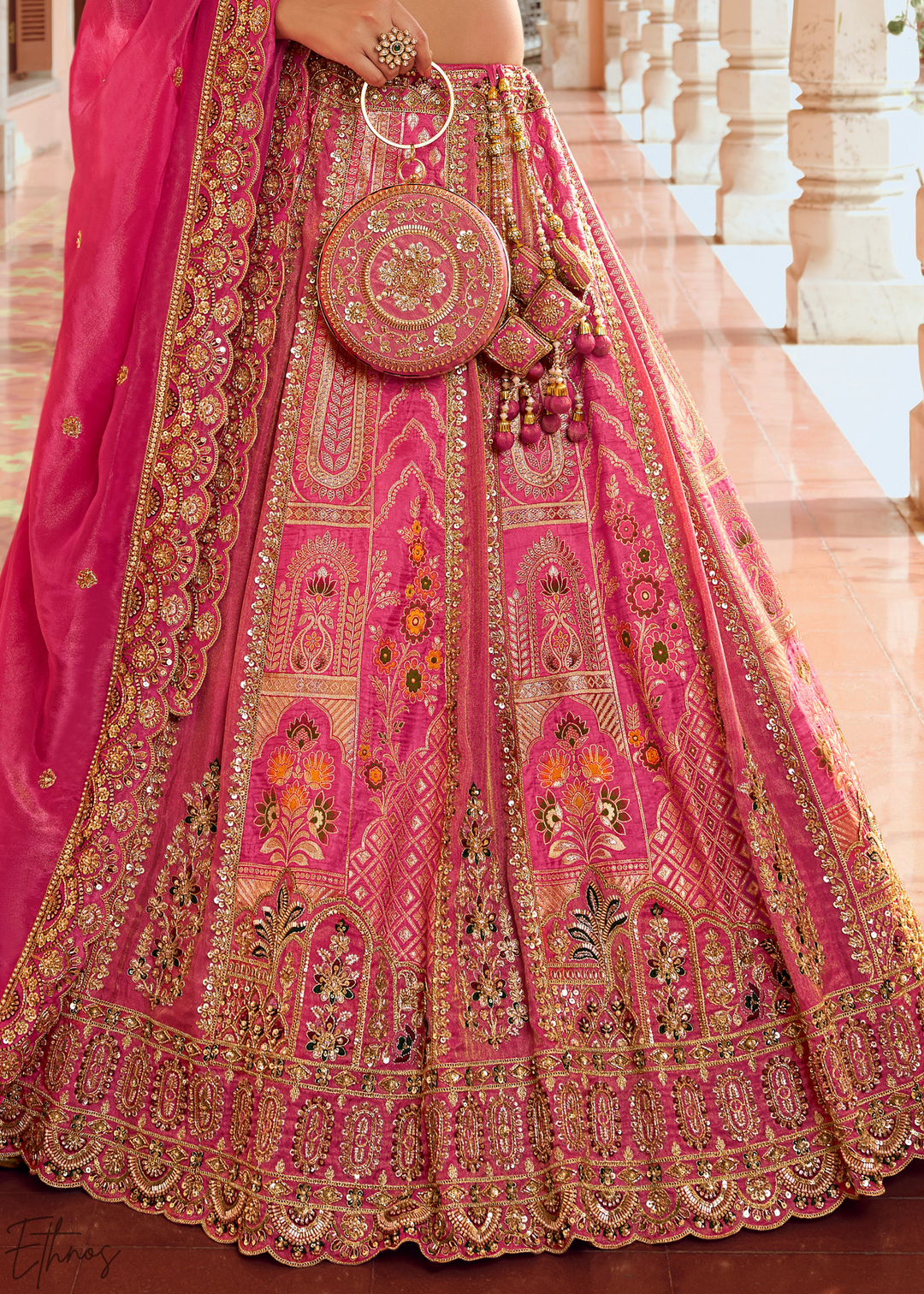 Fuchshia Pink Paisley Weave Banarasi Silk Lehenga Choli