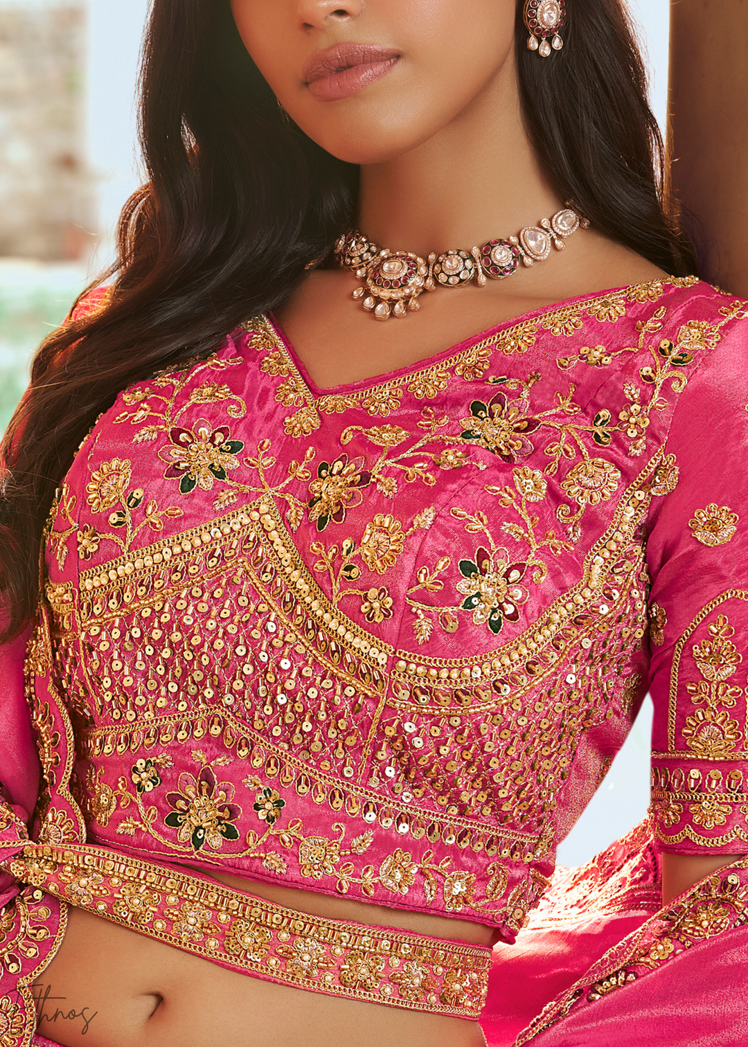 Fuchshia Pink Paisley Weave Banarasi Silk Lehenga Choli