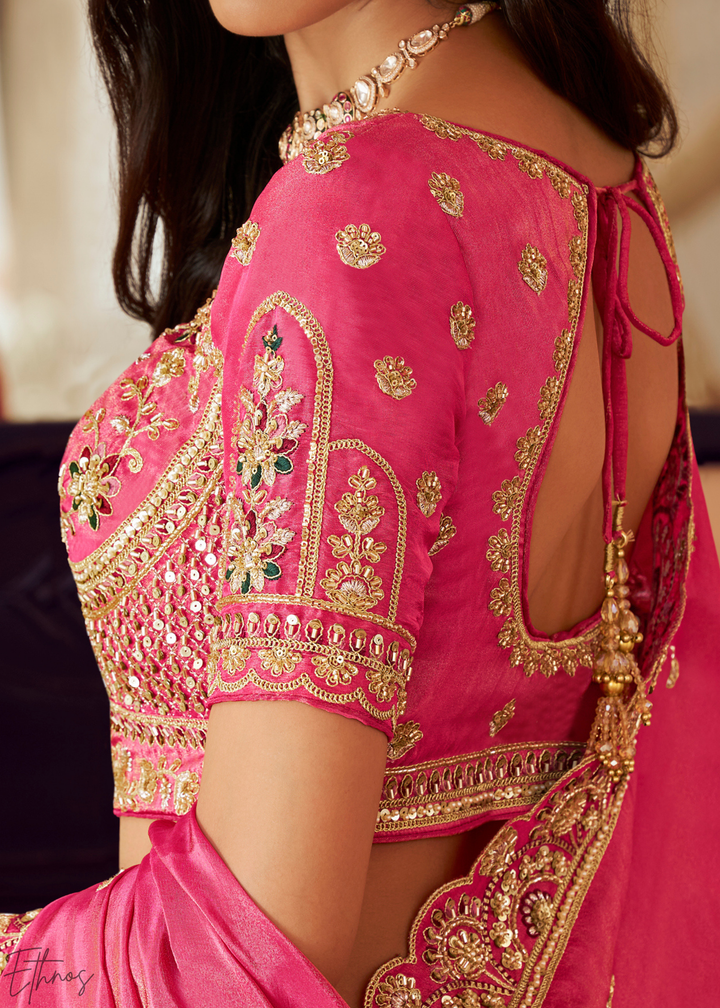Fuchshia Pink Paisley Weave Banarasi Silk Lehenga Choli