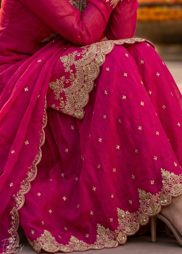 Fuchsia Berry Regal-Embroidered Silk Sharara Suit