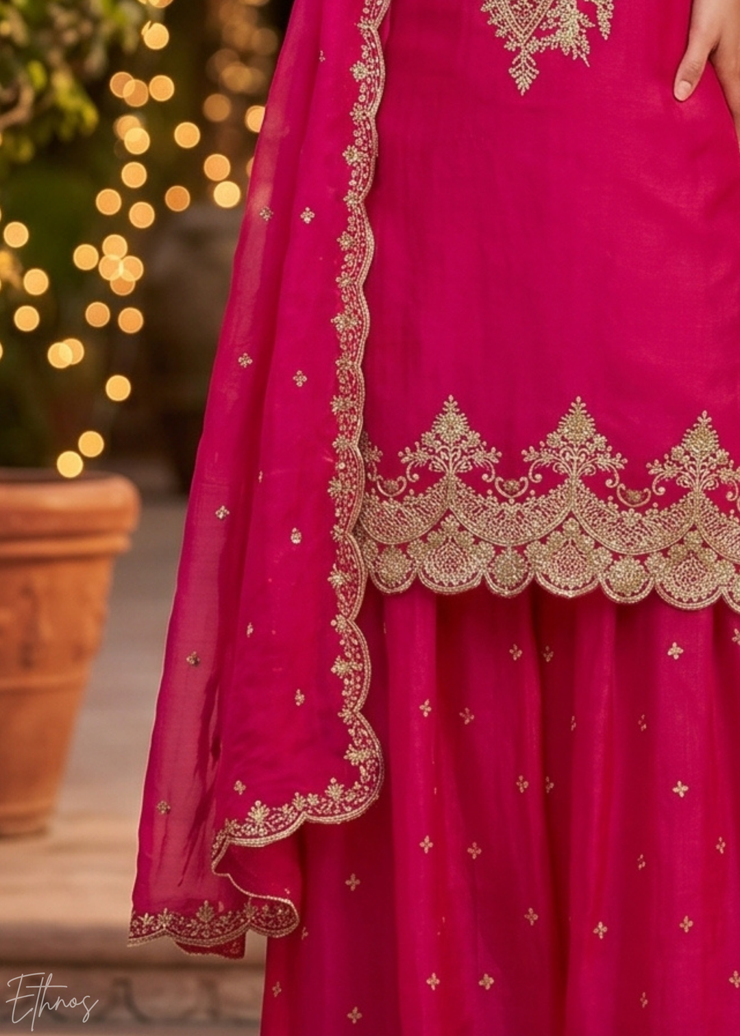 Fuchsia Berry Regal-Embroidered Silk Sharara Suit